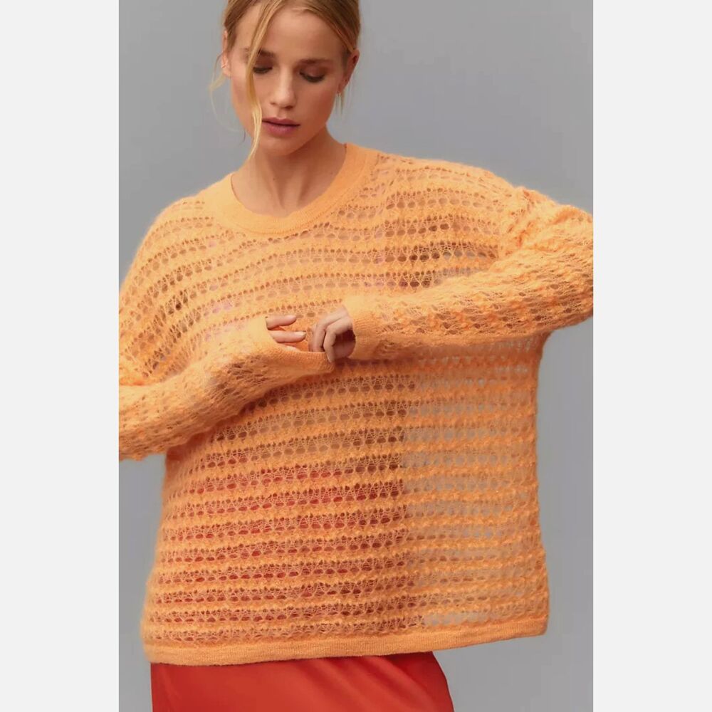 NWT Anthropologie Pilcro Open Stitch Sweater Size S Orange Wool Blend Pullover